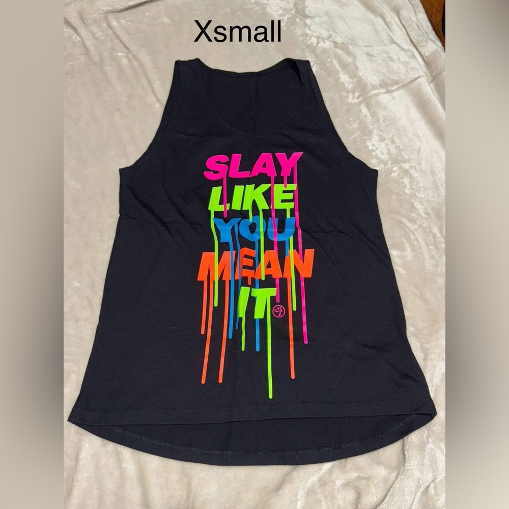 Zumba Fitness Black Tank Top with Multicolor Print